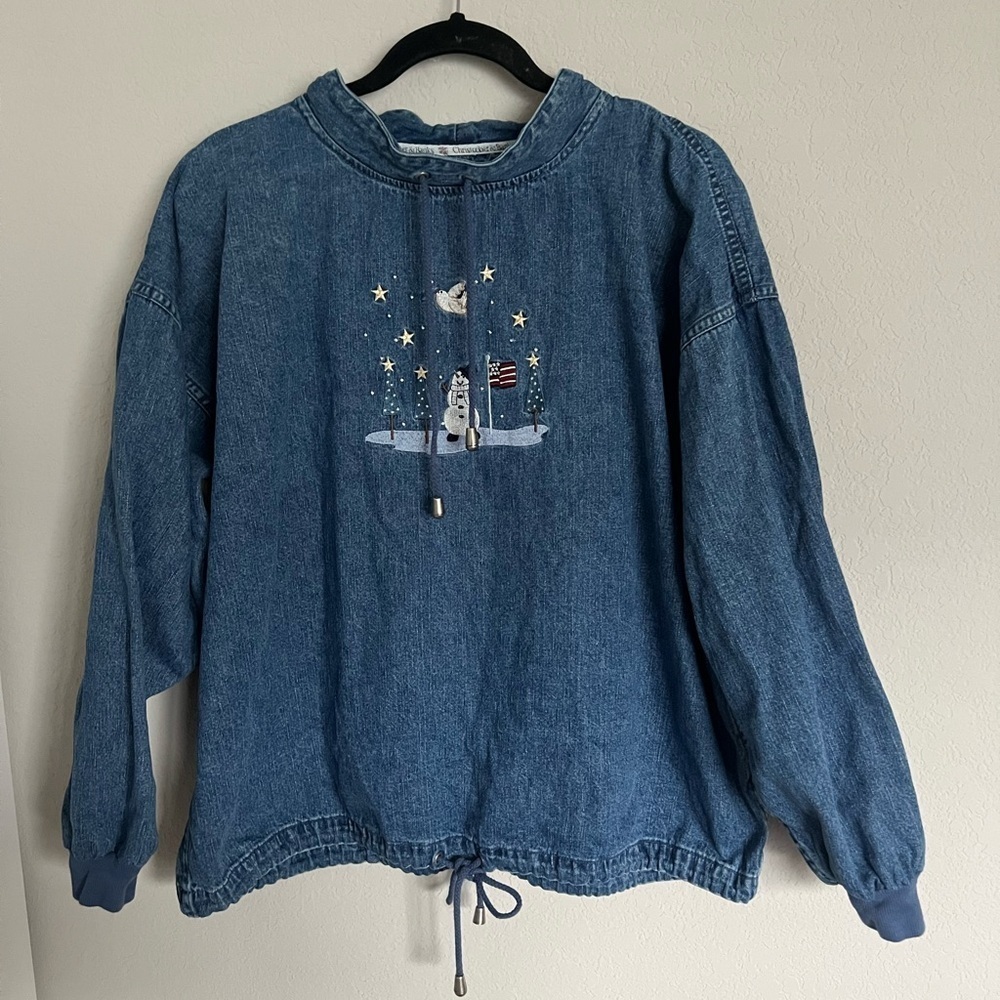 Vintage denim Christmas snowman top